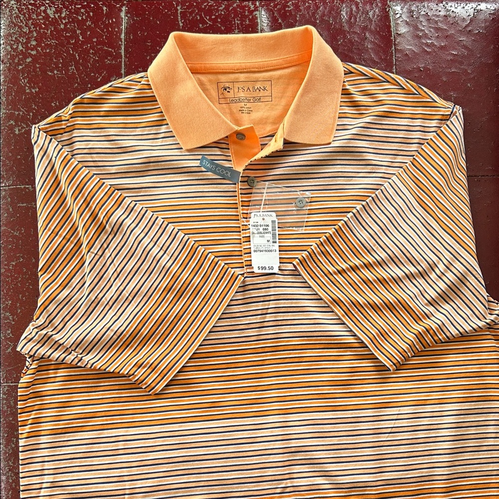 Jos. A. Bank Men's Orange and White Striped Polo Shirt